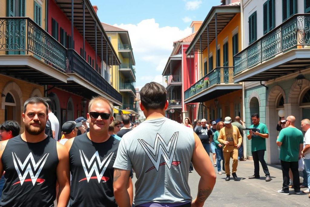 French Quarter in New Orleans with wrestling fans French Quarter in New Orleans with wrestling fans
