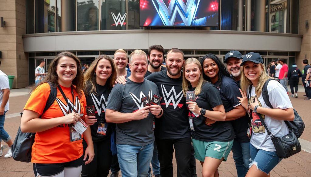 WrestleTours fans enjoying a WWE event package experience WrestleTours fans enjoying a WWE event package experience
